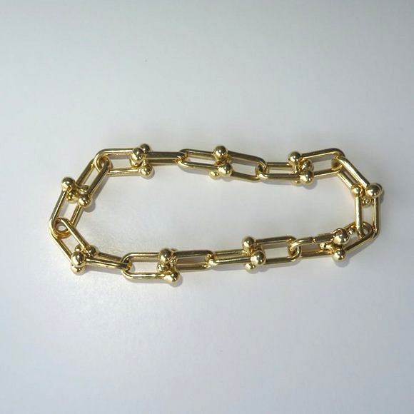 Stirrup 14K Solid Yellow Gold U Link Bracelet - Picture 7 of 15